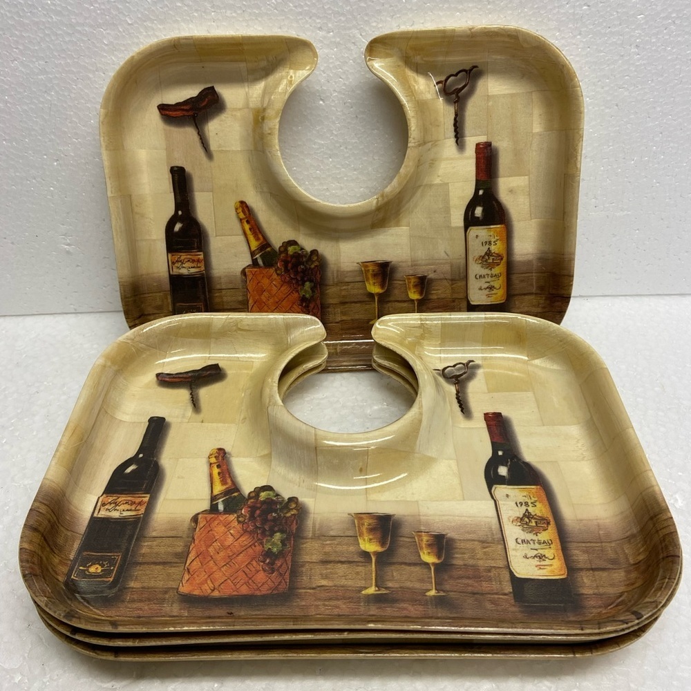 Pomeranian Gourmet Appetizer Wine Glass Trays Set 4 Camp Core - Picture 3 of 7